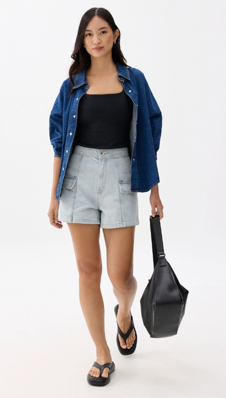 Denim High Waist A-line Shorts