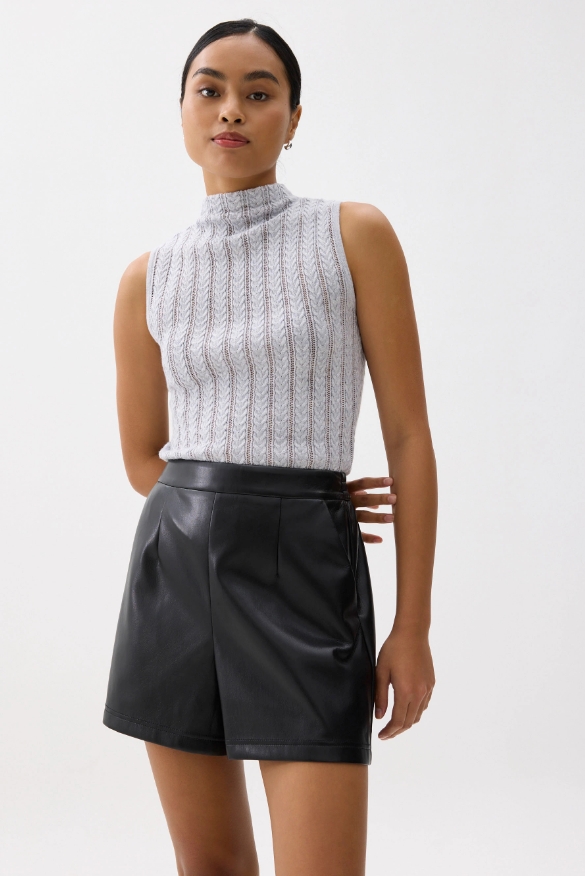 Leather High Waist A-line Shorts - Image 4