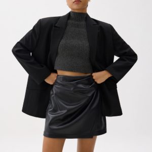 High Waist Vegan Leather A-line Mini Skirt